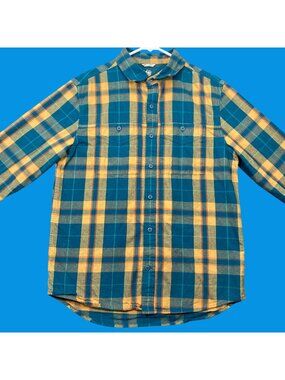 REI Co-Op Mens Yellow & Green Plaid Button-Up Shirt Long Sleeve SZ Small Outdoor